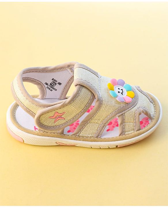 Cute Walk by Babyhug Velcro Closure Sandals With Sunflower Applique - Beige