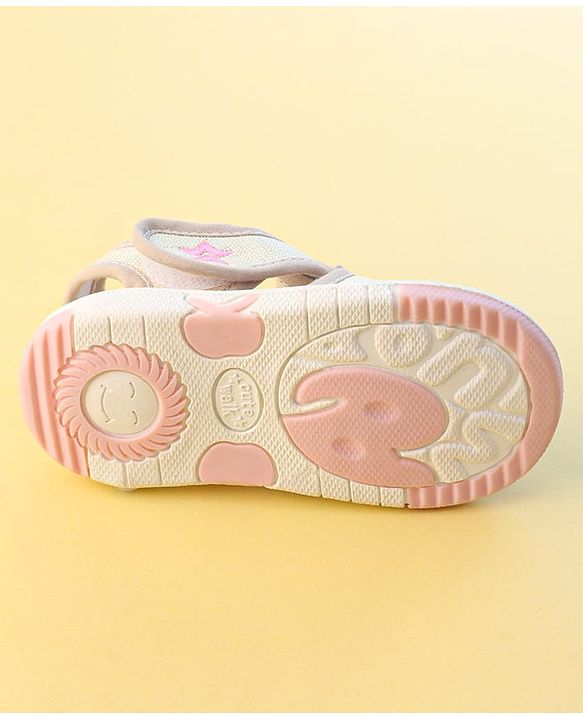 Cute Walk by Babyhug Velcro Closure Sandals With Sunflower Applique - Beige