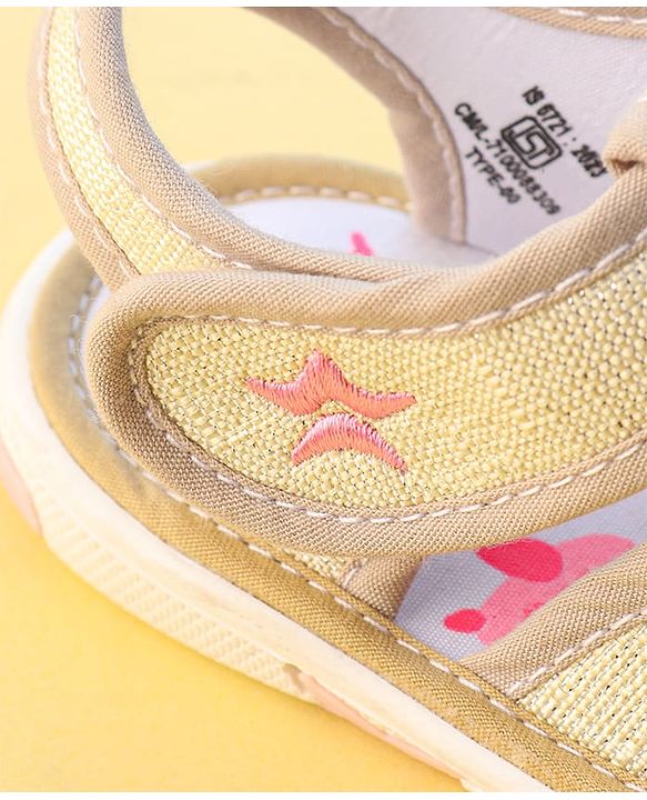 Cute Walk by Babyhug Velcro Closure Sandals With Sunflower Applique - Beige