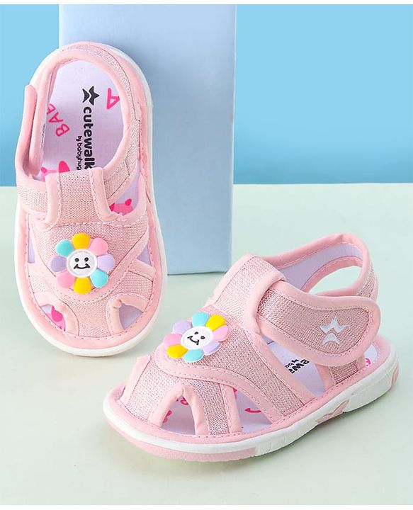 Cute Walk by Babyhug Sandals with Velcro Closure & Floral Applique - Pink