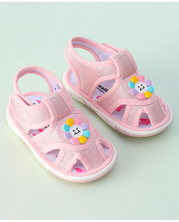 Cute Walk by Babyhug Sandals with Velcro Closure & Floral Applique - Pink