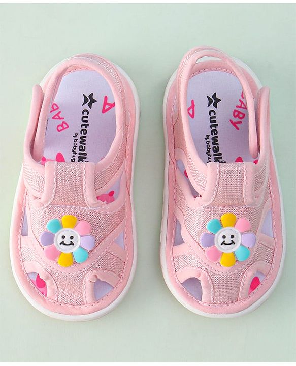 Cute Walk by Babyhug Sandals with Velcro Closure & Floral Applique - Pink