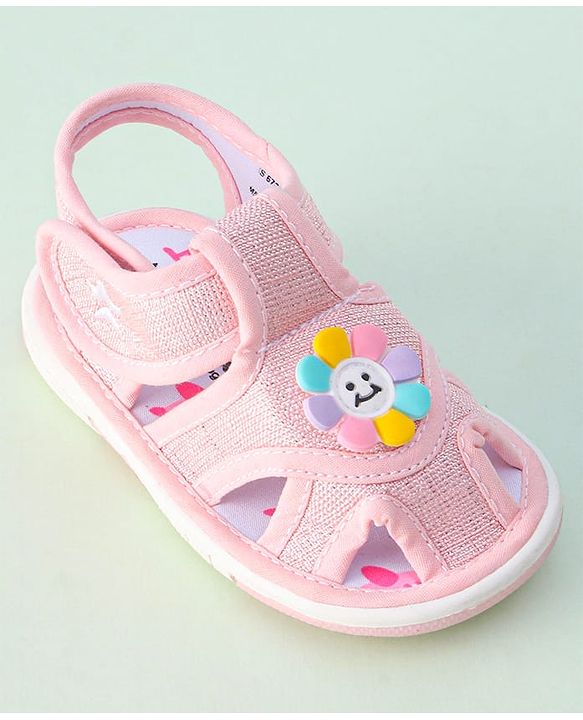Cute Walk by Babyhug Sandals with Velcro Closure & Floral Applique - Pink