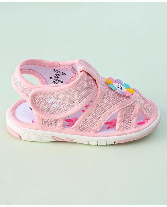 Cute Walk by Babyhug Sandals with Velcro Closure & Floral Applique - Pink