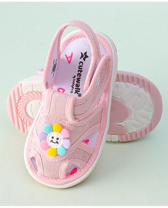 Cute Walk by Babyhug Sandals with Velcro Closure & Floral Applique - Pink