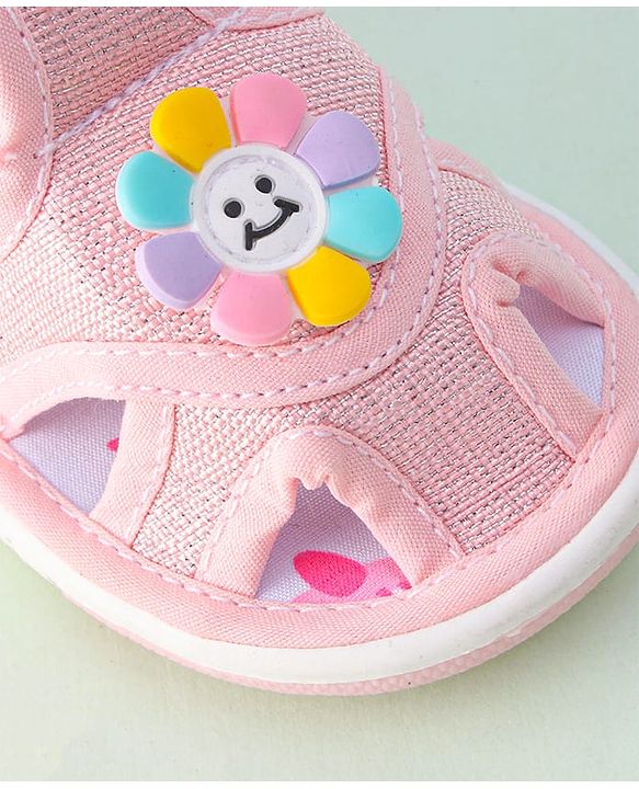 Cute Walk by Babyhug Sandals with Velcro Closure & Floral Applique - Pink