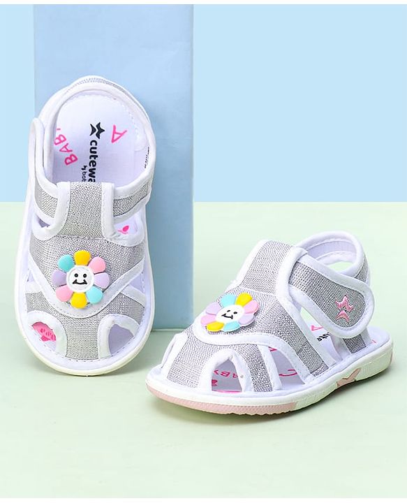 Cute Walk by Babyhug Sandals with Velcro Closure & Floral Applique - Pink