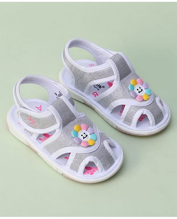 Cute Walk by Babyhug Sandals with Velcro Closure & Floral Applique - Pink