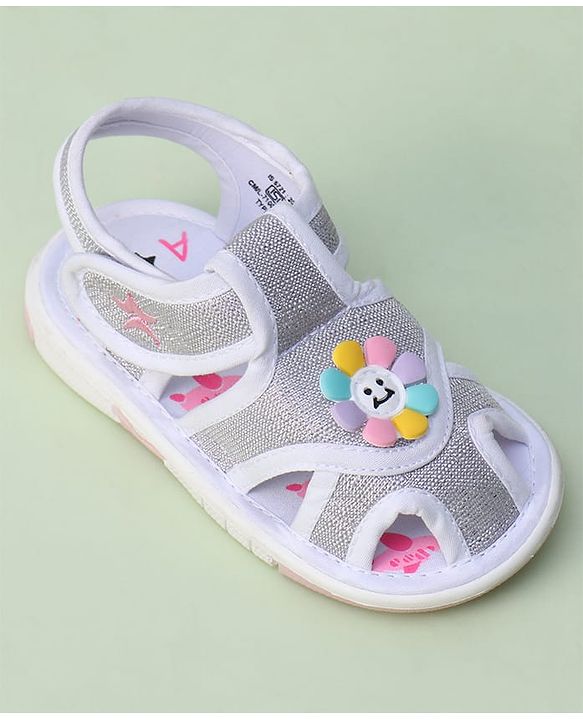Cute Walk by Babyhug Sandals with Velcro Closure & Floral Applique - Pink