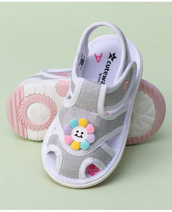 Cute Walk by Babyhug Sandals with Velcro Closure & Floral Applique - Pink