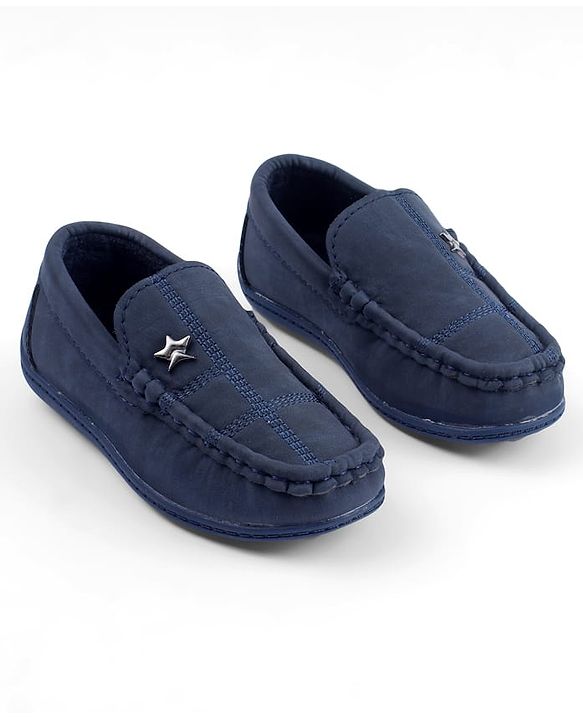Cute Walk by Babyhug Solid Slip On Loafers with Star Applique - Navy Blue