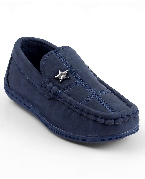 Cute Walk by Babyhug Solid Slip On Loafers with Star Applique - Navy Blue