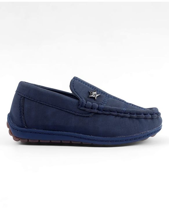 Cute Walk by Babyhug Solid Slip On Loafers with Star Applique - Navy Blue