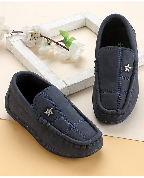 Cute Walk by Babyhug Solid Slip On Loafers with Star Applique - Navy Blue
