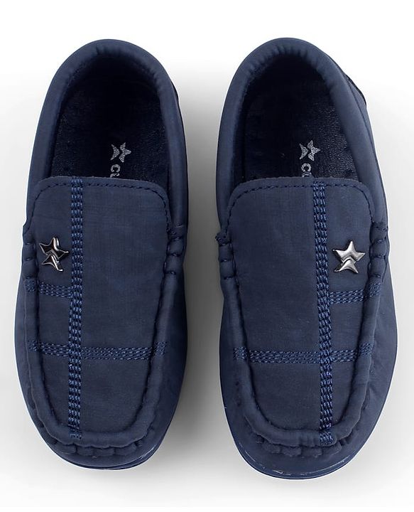 Cute Walk by Babyhug Solid Slip On Loafers with Star Applique - Navy Blue