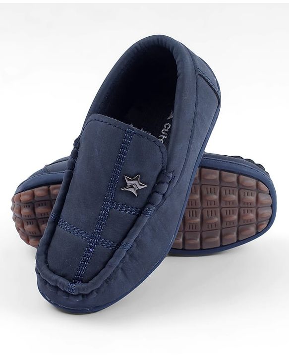 Cute Walk by Babyhug Solid Slip On Loafers with Star Applique - Navy Blue