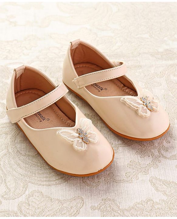 Cute Walk by Babyhug Ballerinas with Velcro Closure & Butterfly Applique  - Beige