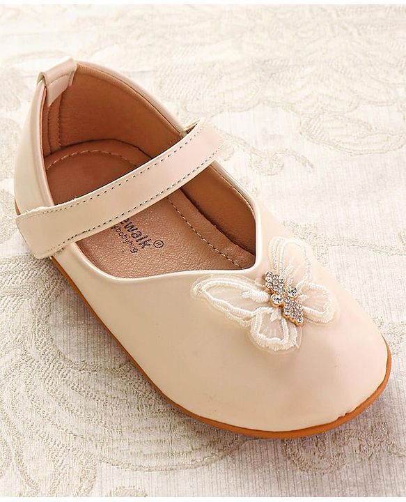 Cute Walk by Babyhug Ballerinas with Velcro Closure & Butterfly Applique  - Beige