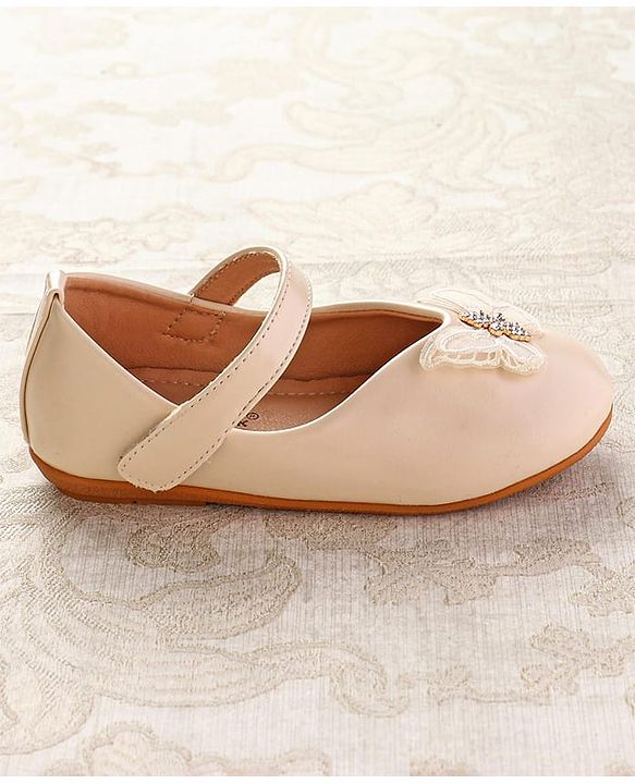 Cute Walk by Babyhug Ballerinas with Velcro Closure & Butterfly Applique  - Beige
