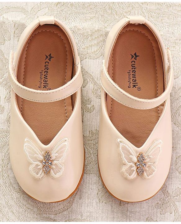 Cute Walk by Babyhug Ballerinas with Velcro Closure & Butterfly Applique  - Beige