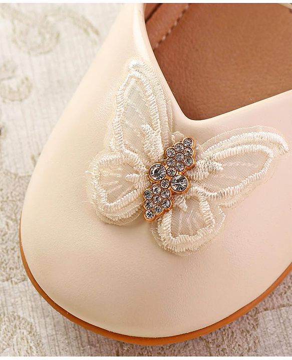Cute Walk by Babyhug Ballerinas with Velcro Closure & Butterfly Applique  - Beige