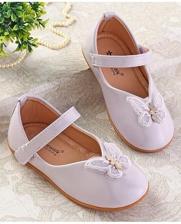 Cute Walk by Babyhug Ballerinas with Velcro Closure & Butterfly Applique  - Beige