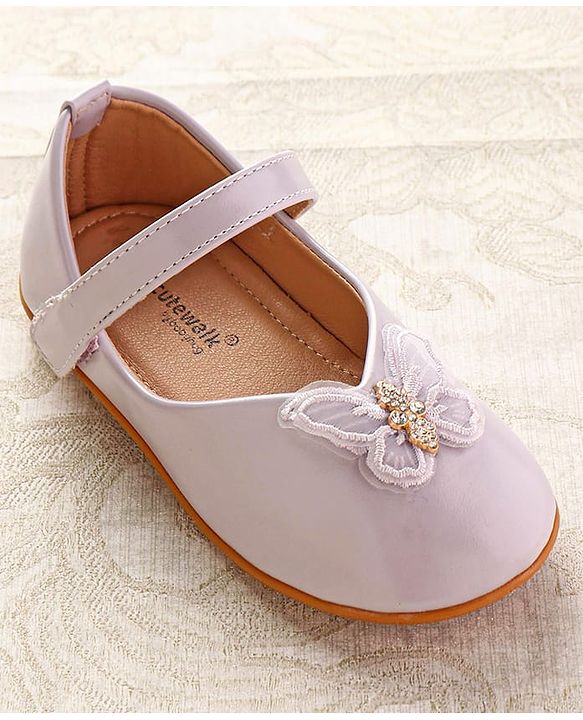 Cute Walk by Babyhug Ballerinas with Velcro Closure & Butterfly Applique  - Beige