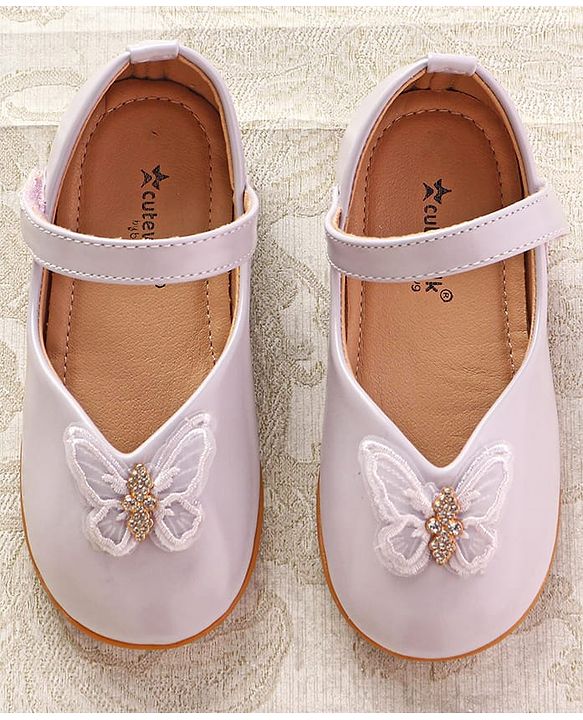 Cute Walk by Babyhug Ballerinas with Velcro Closure & Butterfly Applique  - Beige