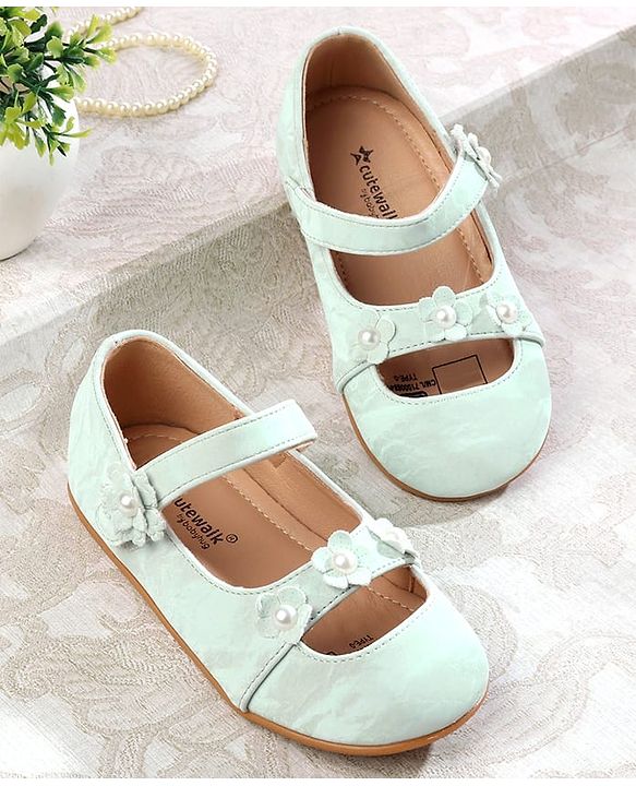 Cute Walk by Babyhug Ballerina with Velcro Closure & Floral Applique - Sea Green