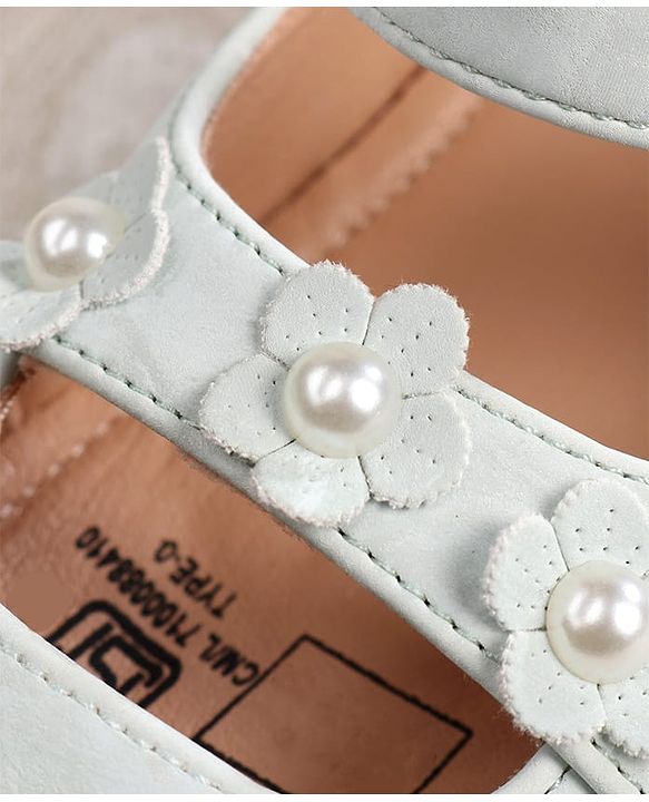 Cute Walk by Babyhug Ballerina with Velcro Closure & Floral Applique - Sea Green