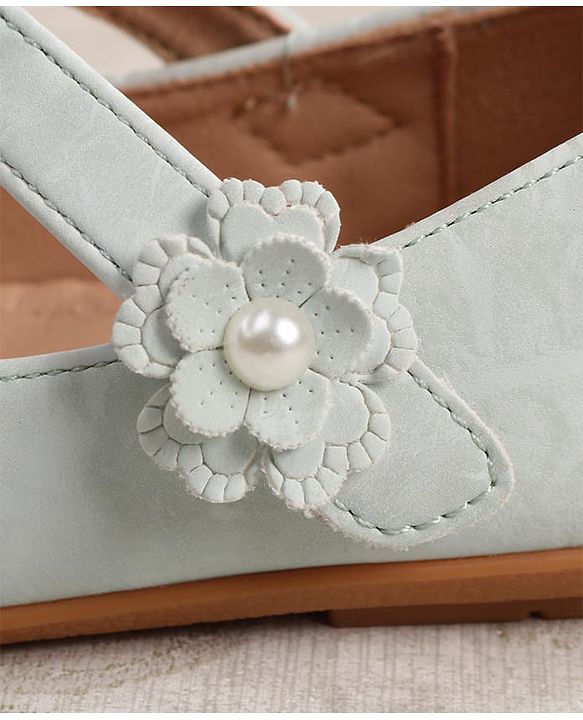 Cute Walk by Babyhug Ballerina with Velcro Closure & Floral Applique - Sea Green
