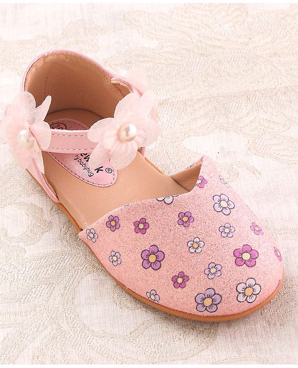 Cute Walk by Babyhug Velcro Closure Ballerina with Floral Applique - Pink