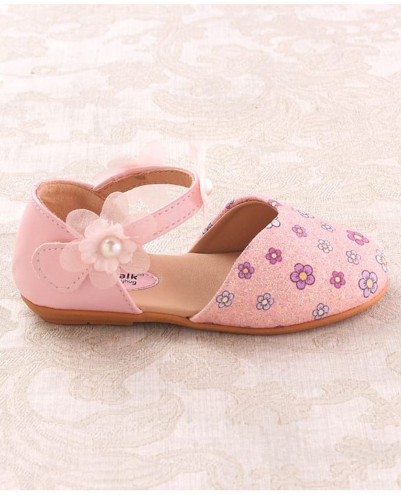 Cute Walk by Babyhug Velcro Closure Ballerina with Floral Applique - Pink