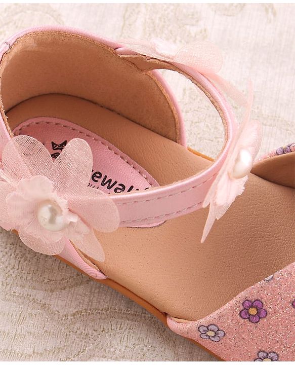 Cute Walk by Babyhug Velcro Closure Ballerina with Floral Applique - Pink