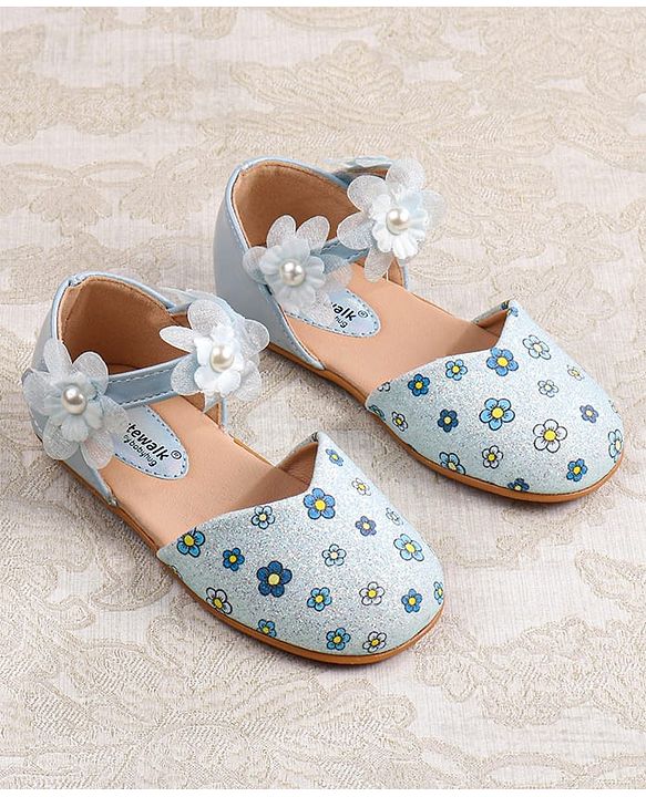 Cute Walk by Babyhug Velcro Closure Ballerina with Floral Applique - Pink
