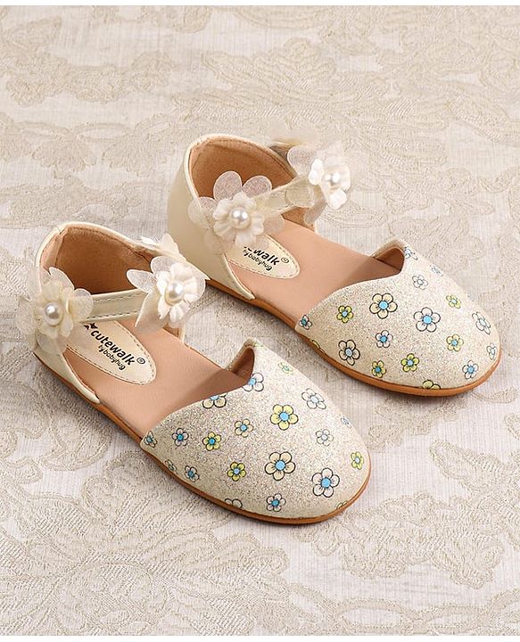 Cute Walk by Babyhug Velcro Closure Ballerina with Floral Applique - Pink