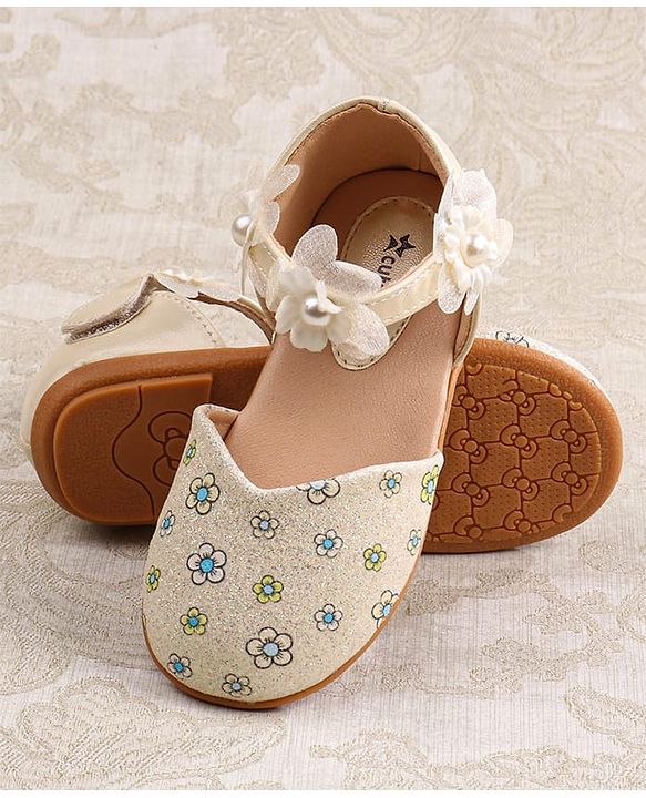 Cute Walk by Babyhug Velcro Closure Ballerina with Floral Applique - Pink