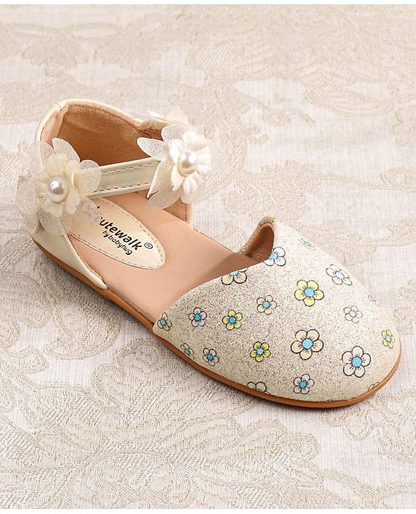 Cute Walk by Babyhug Velcro Closure Ballerina with Floral Applique - Pink