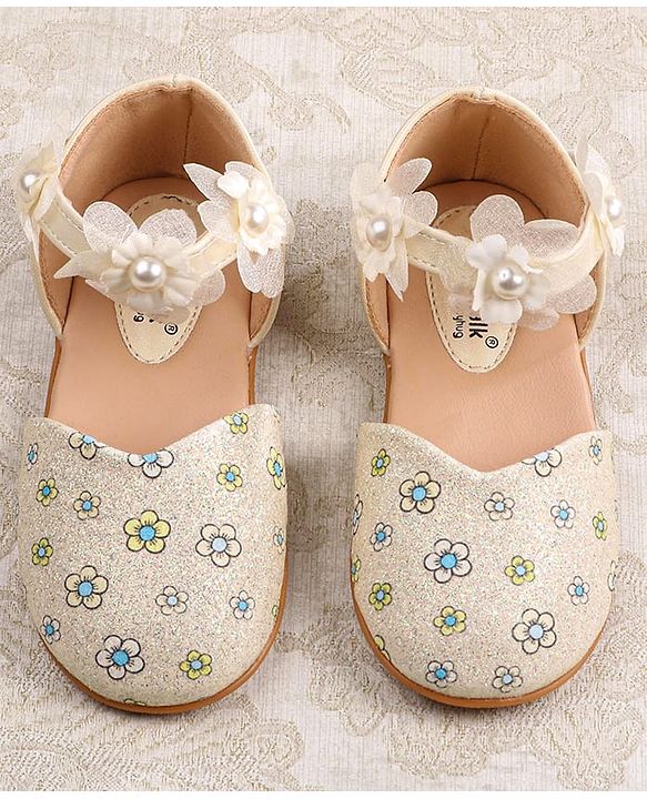 Cute Walk by Babyhug Velcro Closure Ballerina with Floral Applique - Pink