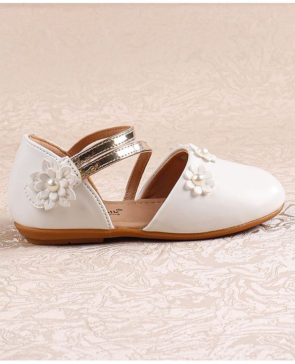 Cute Walk by Babyhug Velcro Closure Ballerina with Floral Applique  - White