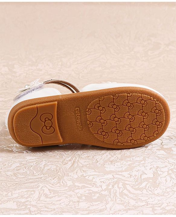 Cute Walk by Babyhug Velcro Closure Ballerina with Floral Applique  - White