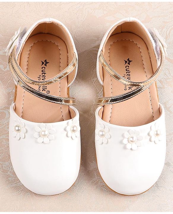 Cute Walk by Babyhug Velcro Closure Ballerina with Floral Applique  - White
