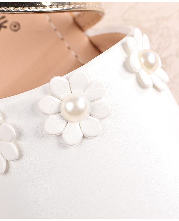 Cute Walk by Babyhug Velcro Closure Ballerina with Floral Applique  - White