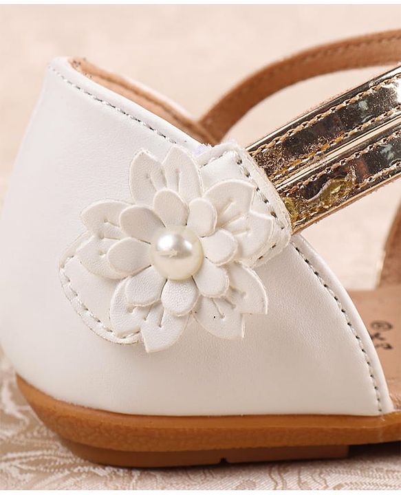 Cute Walk by Babyhug Velcro Closure Ballerina with Floral Applique  - White