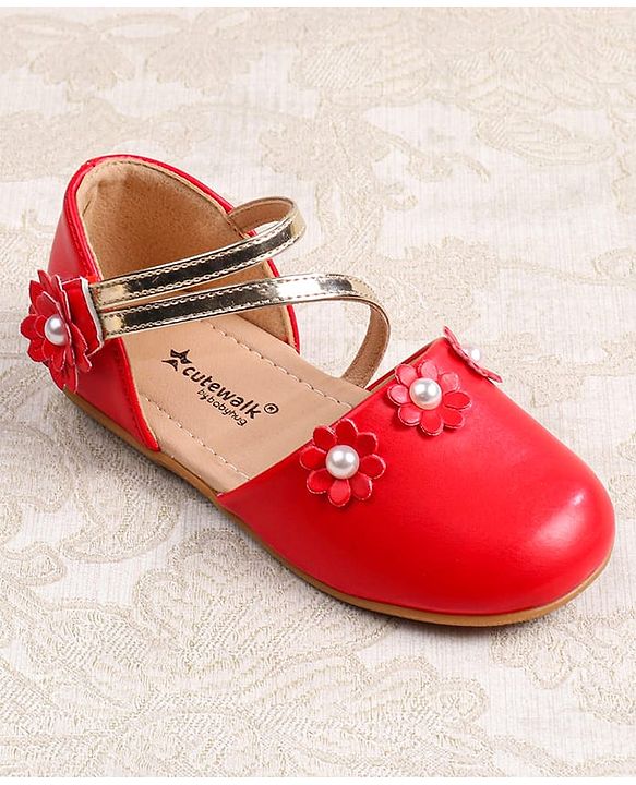 Cute Walk by Babyhug Velcro Closure Ballerina with Floral Applique  - White