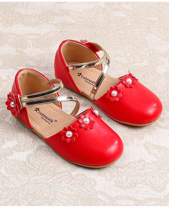 Cute Walk by Babyhug Velcro Closure Ballerina with Floral Applique  - White
