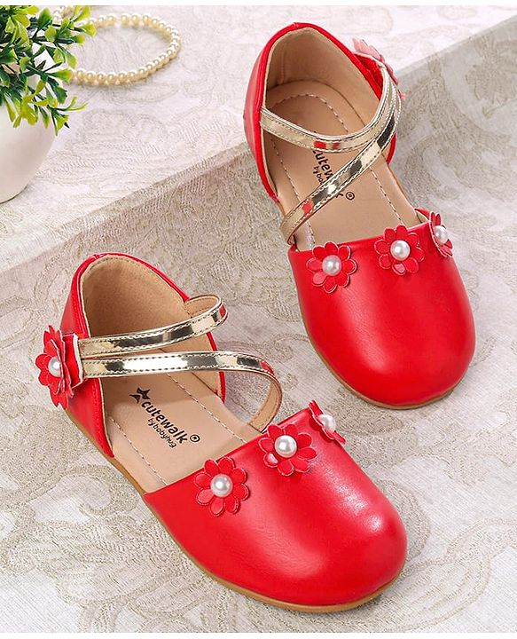 Cute Walk by Babyhug Velcro Closure Ballerina with Floral Applique  - White