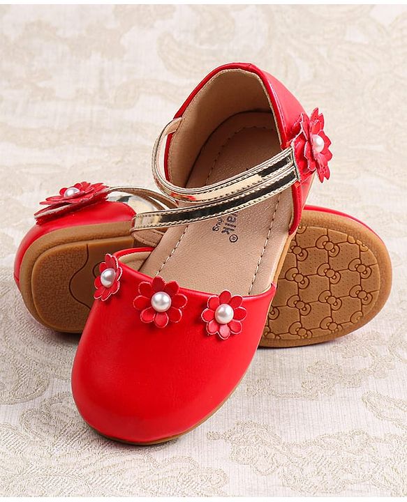Cute Walk by Babyhug Velcro Closure Ballerina with Floral Applique  - White