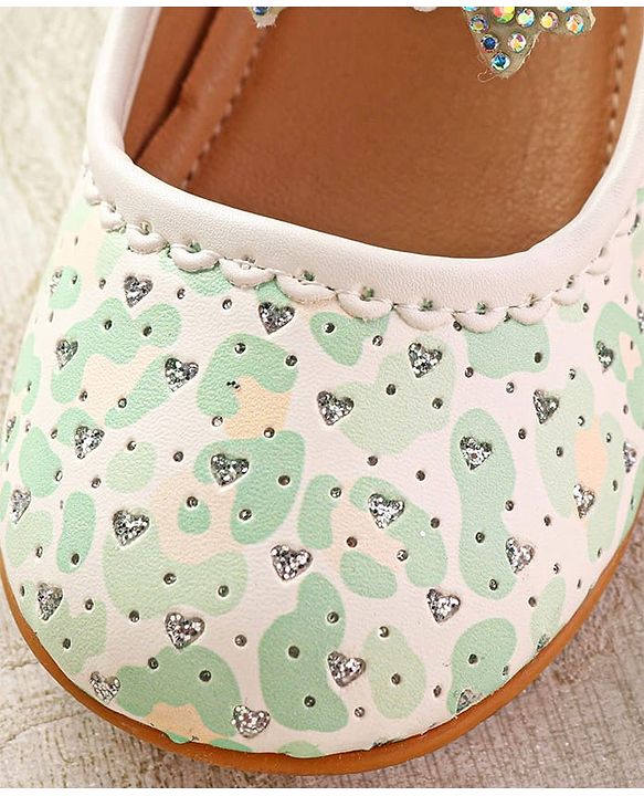 Cute Walk by Babyhug Ballerinas with Velcro Closure Heart Print & Bow Applique - Mint
