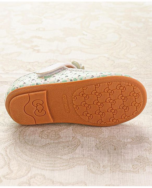 Cute Walk by Babyhug Ballerinas with Velcro Closure Heart Print & Bow Applique - Mint
